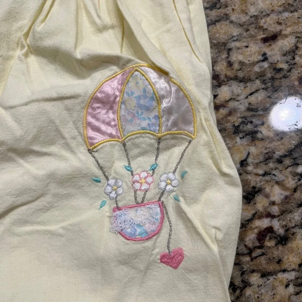 Vintage Yellow Hot Air Balloon Cotton Romper Floral Trim 3-6 Months